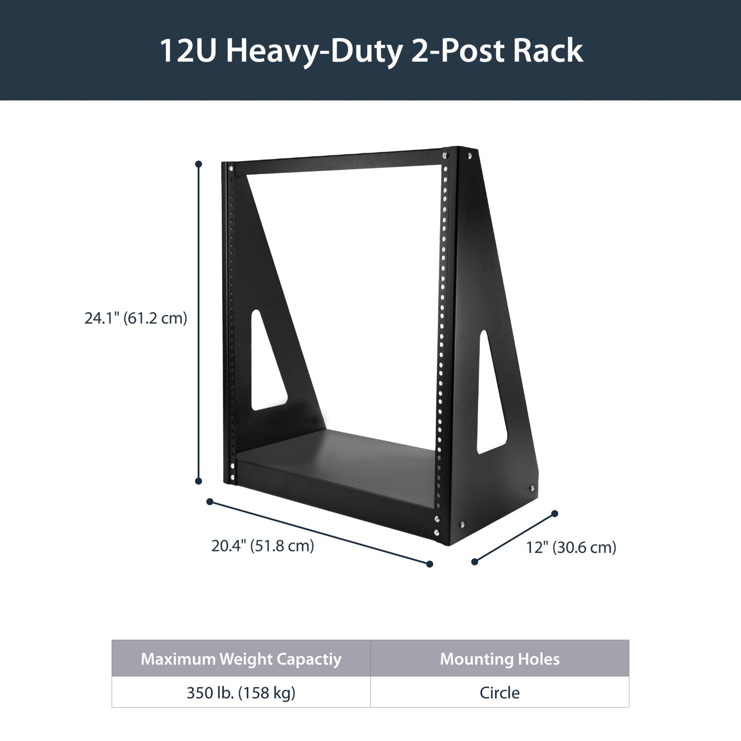StarTech.com 12U 2-Post Open Frame Desktop Server Rack, 19in Compact Space-Saving