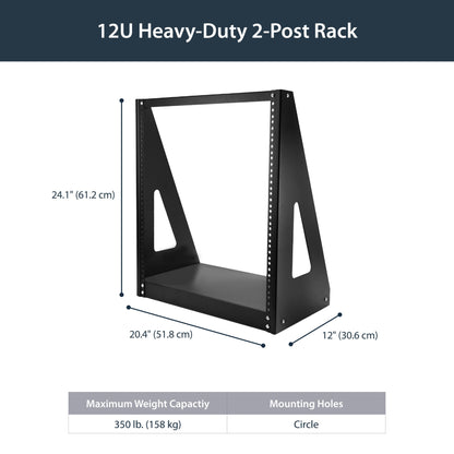 StarTech.com 12U 2-Post Open Frame Desktop Server Rack, 19in Compact Space-Saving