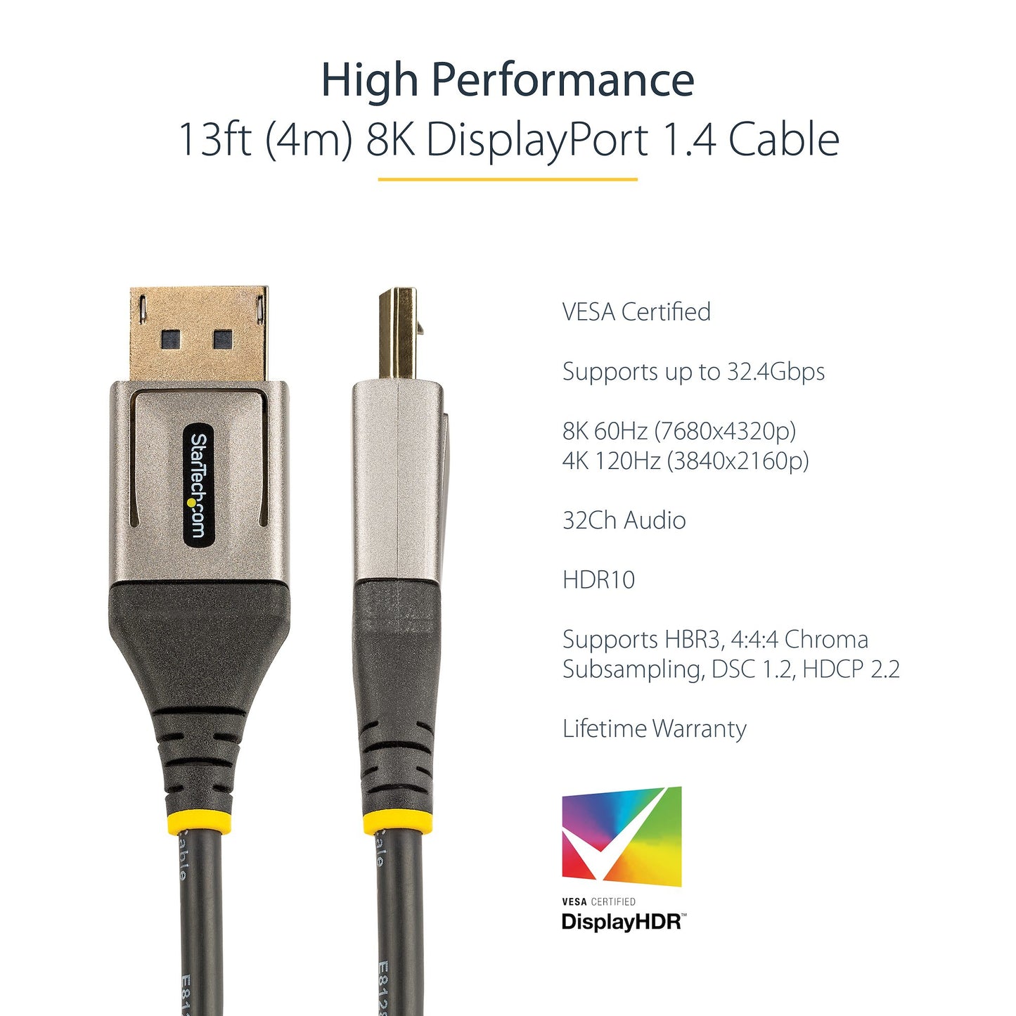 StarTech.com 13ft (4m) VESA Certified DisplayPort 1.4 Cable - 8K 60Hz HDR10 - Ultra
