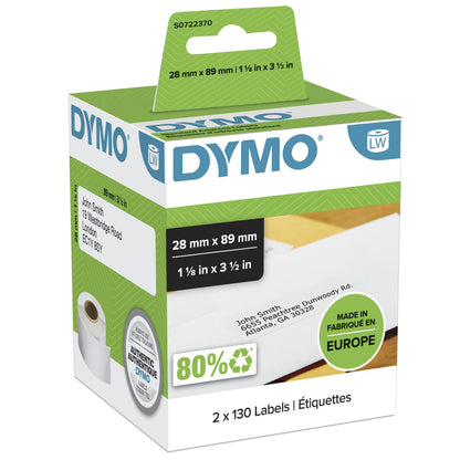 DYMO 99010/S0722370 DirectLabel-etikettes 89mm x28mm Pack=2 for Dymo 400 Duo/60mm Labels