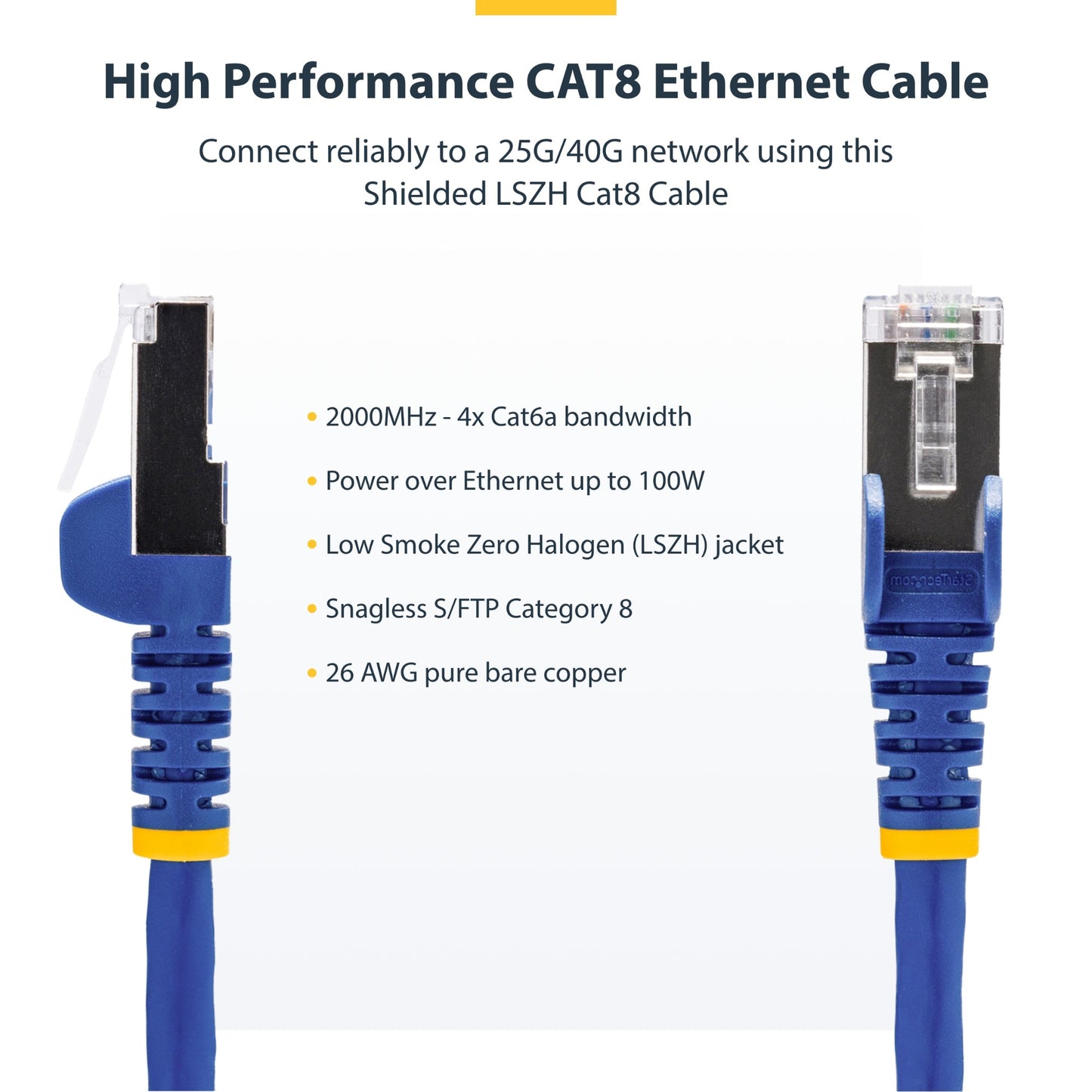 StarTech.com 1m Blue CAT8 Ethernet Cable, Snagless RJ45, 25G/40G, 2000MHz, 100W