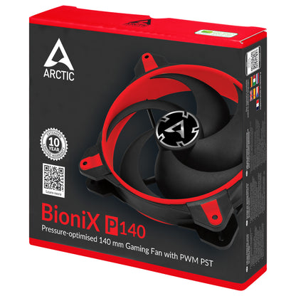 ARCTIC BioniX P140 (Red) – Pressure-optimised 140 mm Gaming Fan with PWM PST Cooling