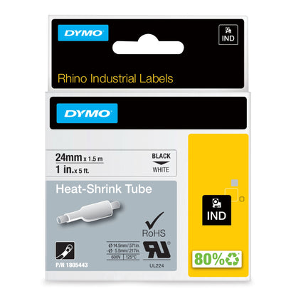 DYMO 1805443/S0718340 Heat Shrink Tubes black on white 24mm x 1,5m for Dymo Rhino Labels