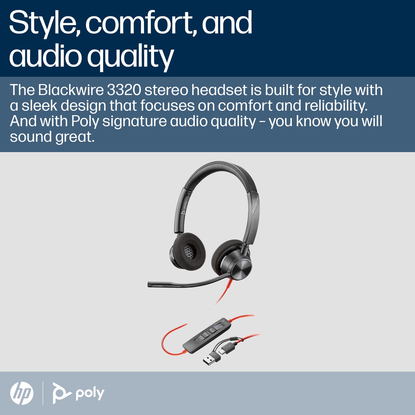 HP Poly Blackwire 3320 Stereo Microsoft Teams Certified USB-C Headset +USB-C/A