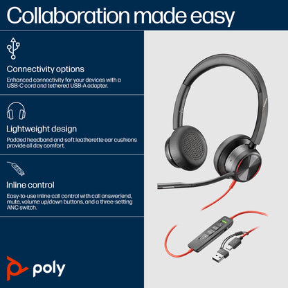 HP Poly Poly Blackwire 8225 Microsoft Teams Certified USB-C Headset
