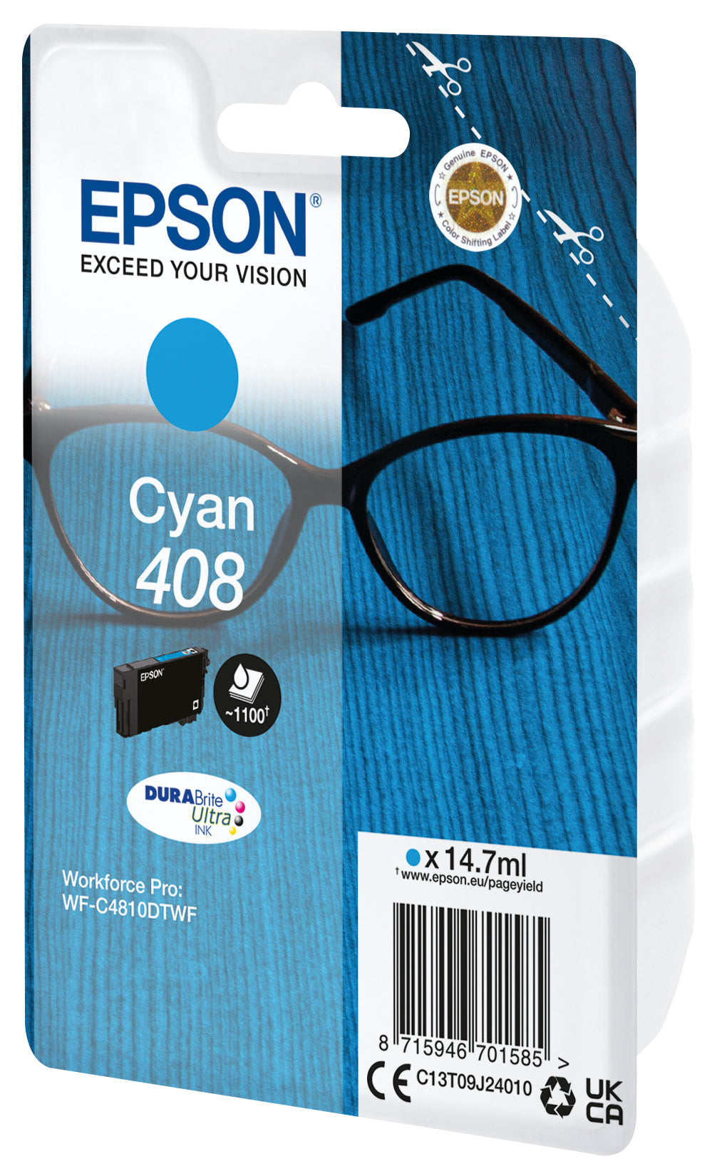 Epson C13T09J24010/408 Cyan Ink Cartridge (1.1K pages, Epson WF-C 4810)