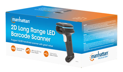 Manhattan 2D Long Range LED Barcode Scanner, USB, 450mm Scan Depth, Max Ambient