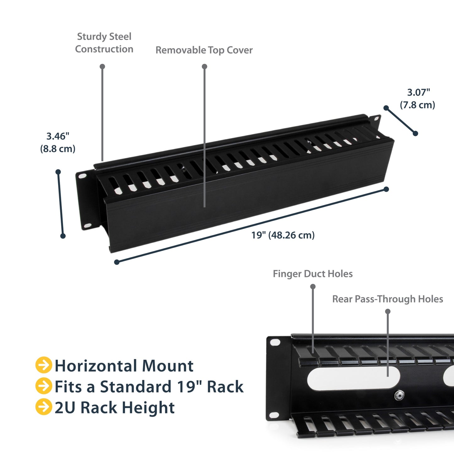 StarTech.com Horizontal 2U Server Rack Cable Management Finger Duct w/ Cover - 19"