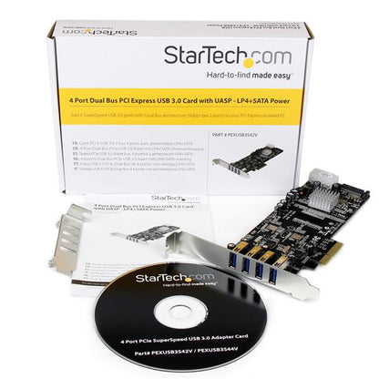 StarTech.com 4 Port PCI Express PCIe SuperSpeed (5Gbps) USB 3.0 Card Adapter w/ 2 Hub