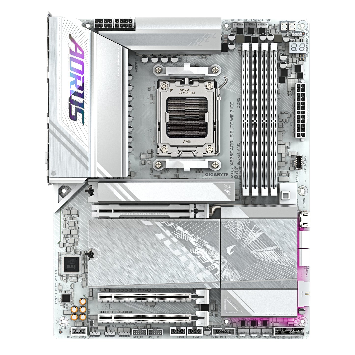 Gigabyte X870E AORUS ELITE WIFI7 ICE Motherboard - Supports AMD Ryzen 9000 CPUs