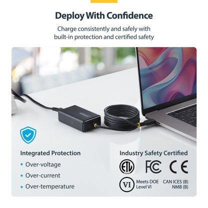 StarTech.com 65W USB-C Laptop Charger, 1.5m Tethered USB-C Cable, Power Adapter