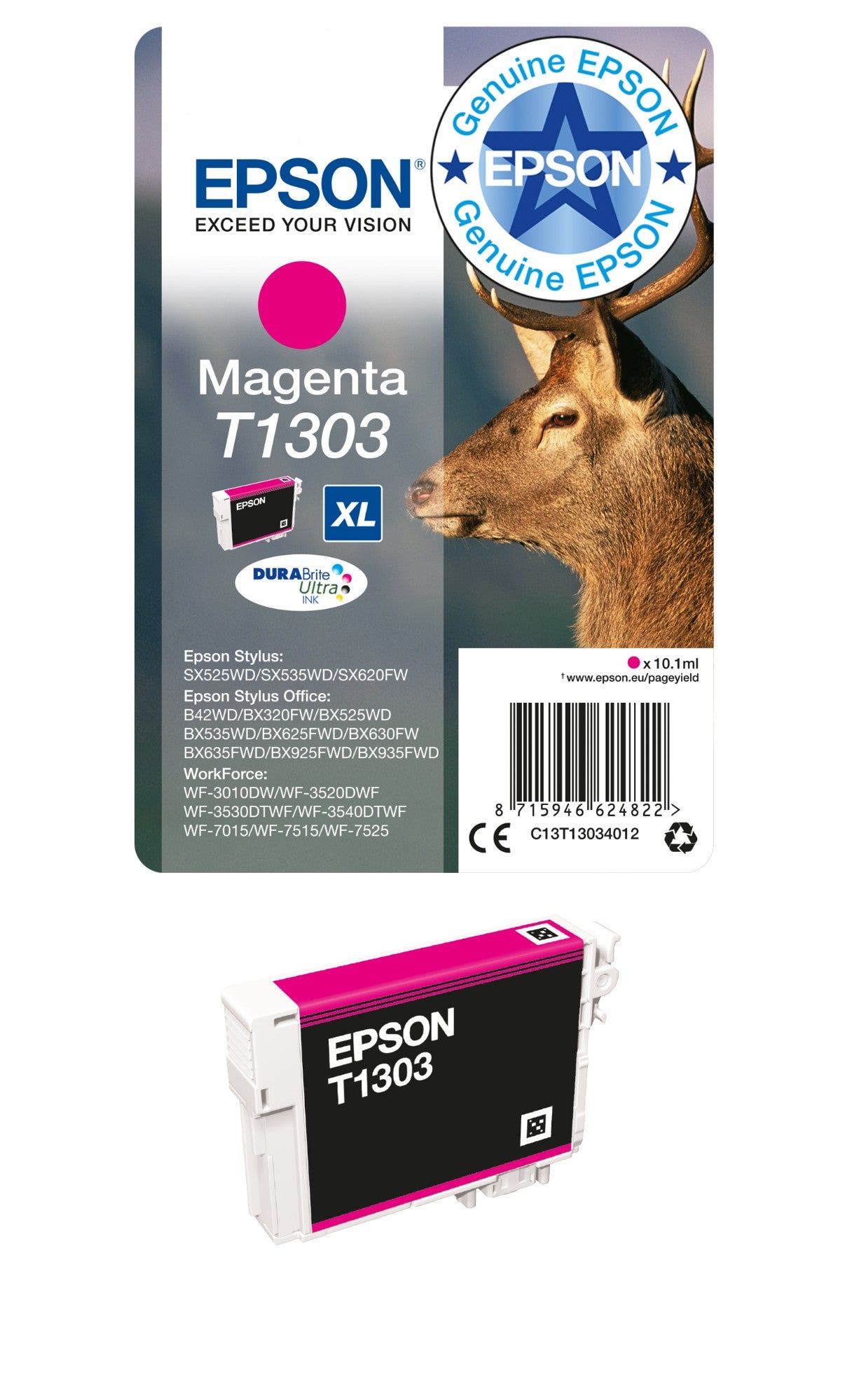 Epson C13T13034012/T1303 Magenta Ink Cartridge (600 pages)