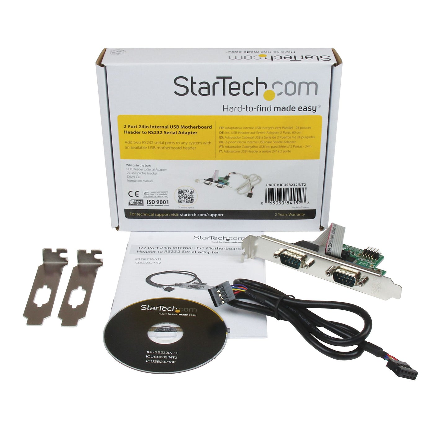 StarTech.com 24in Internal USB Motherboard Header to 2 Port Serial RS232 Adapter Hub
