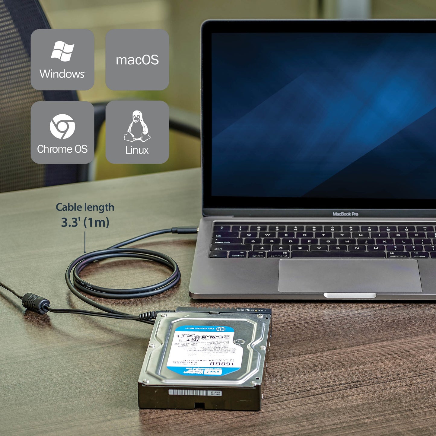 StarTech.com SATA to USB-C Cable, USB 10Gbps to 2.5in and 3.5in SATA I II III Hard Hub