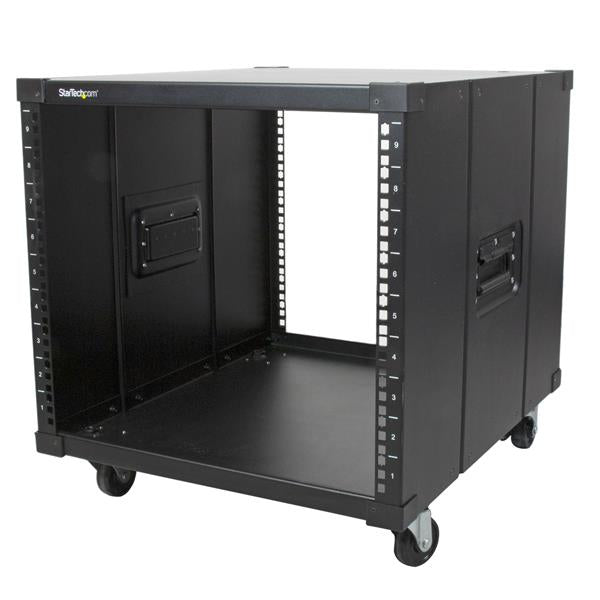 StarTech.com 4-Post 9U Mobile Open Frame Server Rack, Four Post Network Rack with