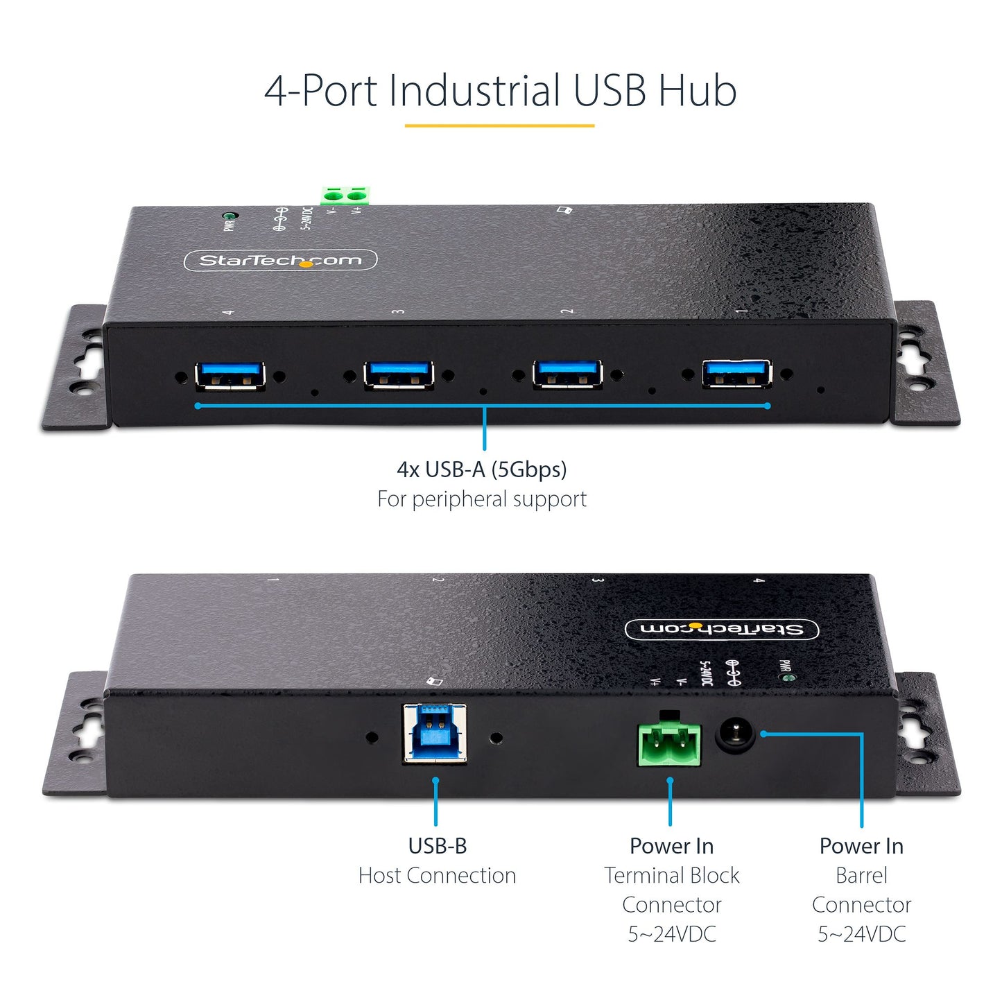 StarTech.com 4-Port Industrial USB 3.0 5Gbps Hub, Rugged USB Hub with ESD