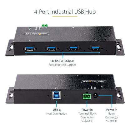 StarTech.com 4-Port Industrial USB 3.0 5Gbps Hub, Rugged USB Hub with ESD