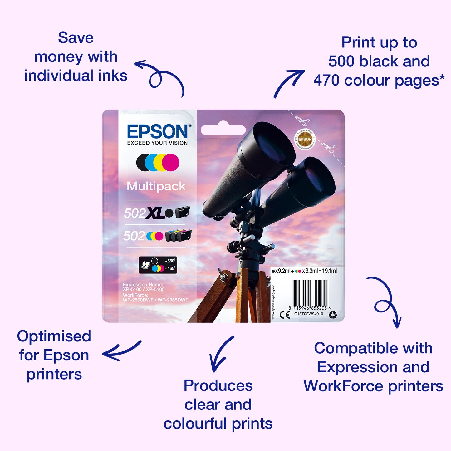 Epson C13T02V14010/502 Black Ink Cartridge (210 pages, Epson XP 5100)
