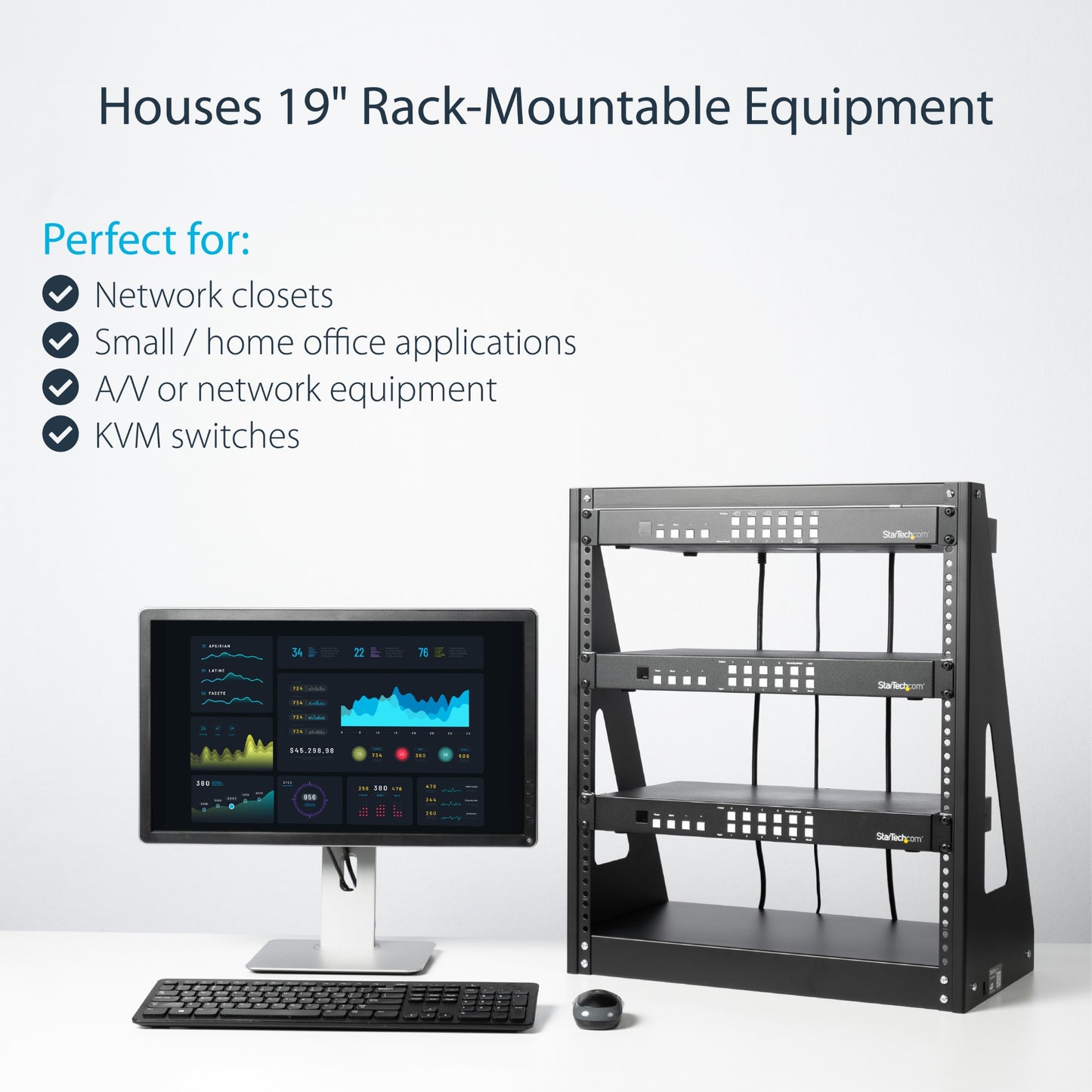 StarTech.com 12U 2-Post Open Frame Desktop Server Rack, 19in Compact Space-Saving