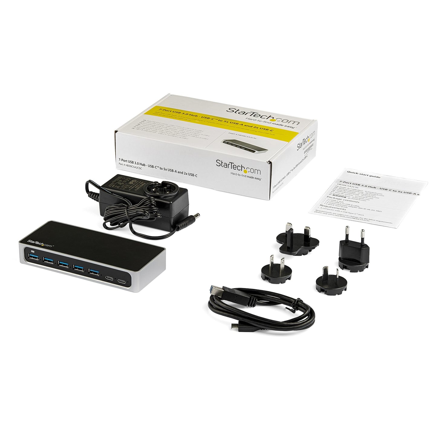 StarTech.com 7 Port USB C Hub with Fast Charge Port - USB-C to 5x USB-A 2x USB-C