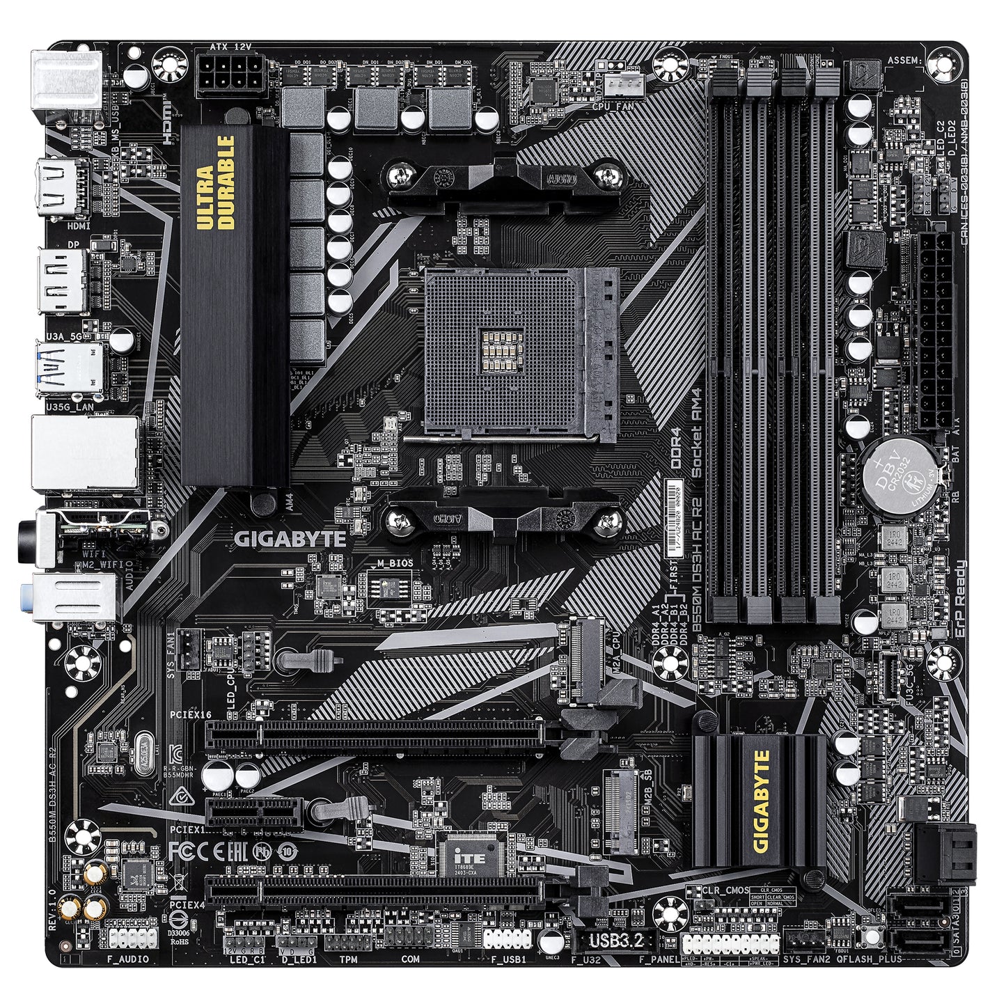 Gigabyte B550M DS3H AC R2 Motherboard - AMD Ryzen 5000 CPUs, 5+3 Phases VRM, up to