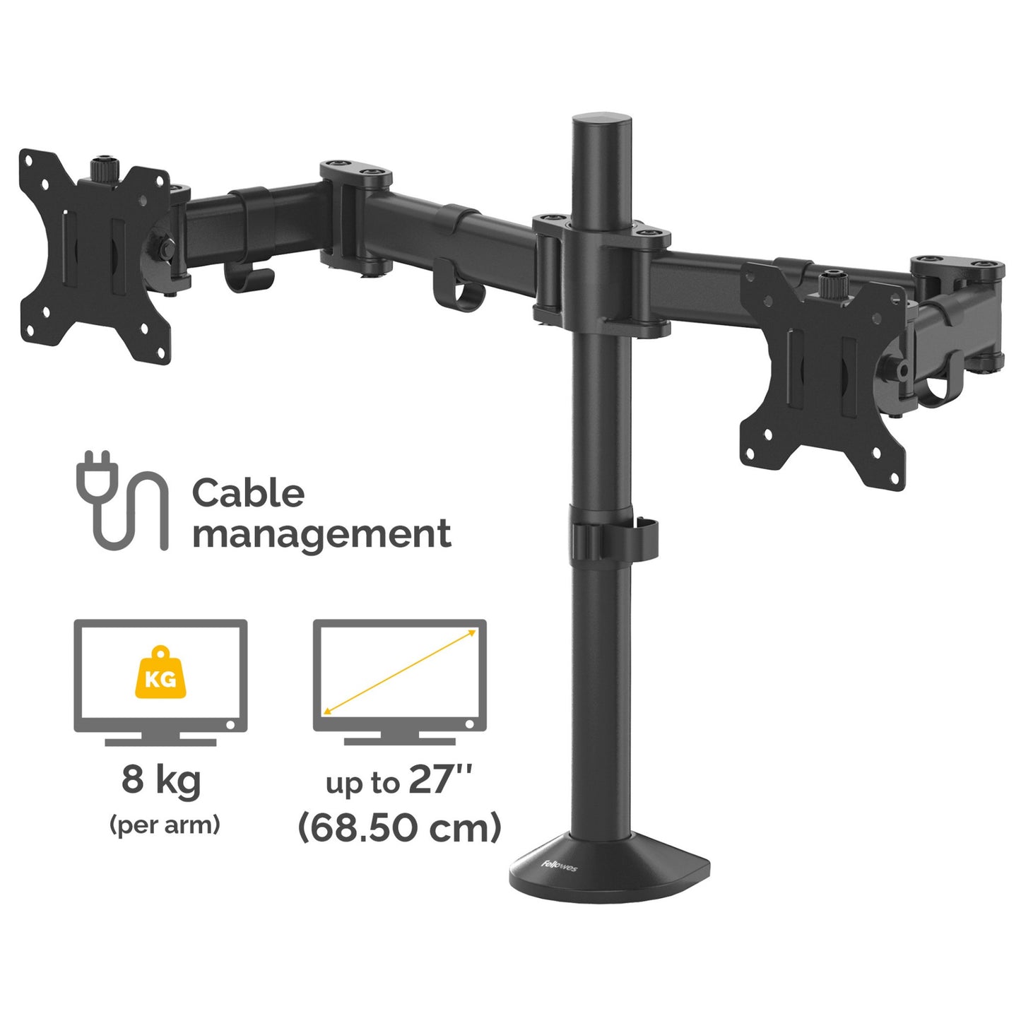 Fellowes Reflex Dual Monitor Arm - Dual Monitor Mount for 8KG 27 Inch Screens