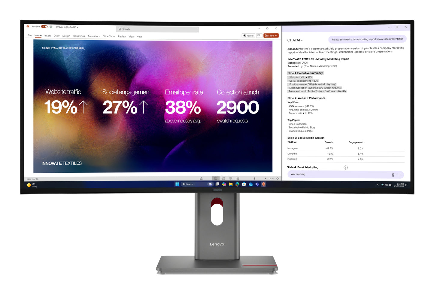Lenovo ThinkVision P40WD-40 39.7" 5K2K IPS 120Hz Curved Monitor
