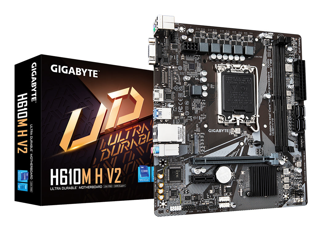 Gigabyte H610M H V2 Motherboard - Supports Intel Core 14th CPUs, 4+1+1 Hybrid