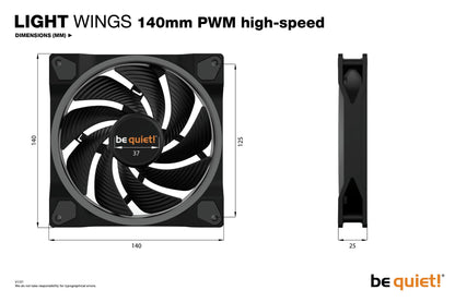 be quiet! Light Wings 140mm ARGB PWM High Speed Fan Black Cooling