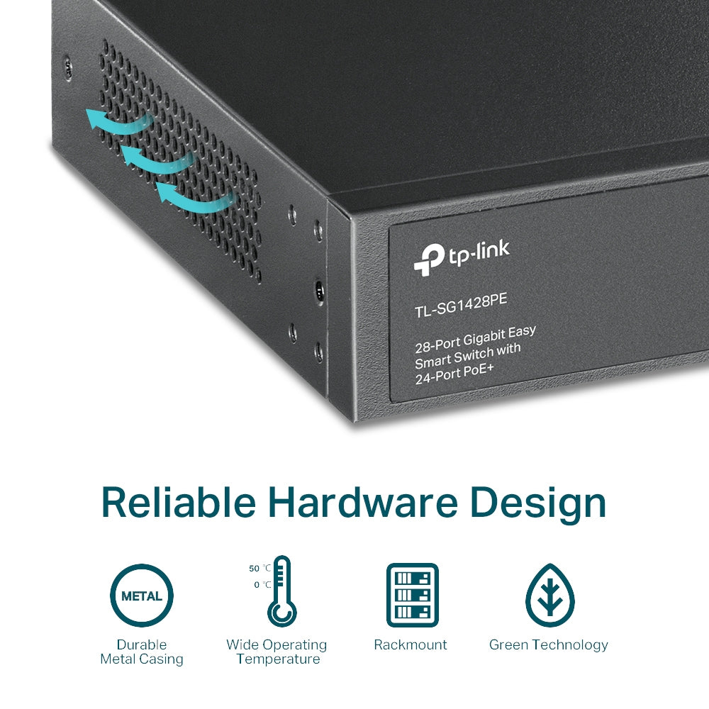 TP-LINK 28-Port Gigabit Easy Smart Switch with 24-Port PoE+