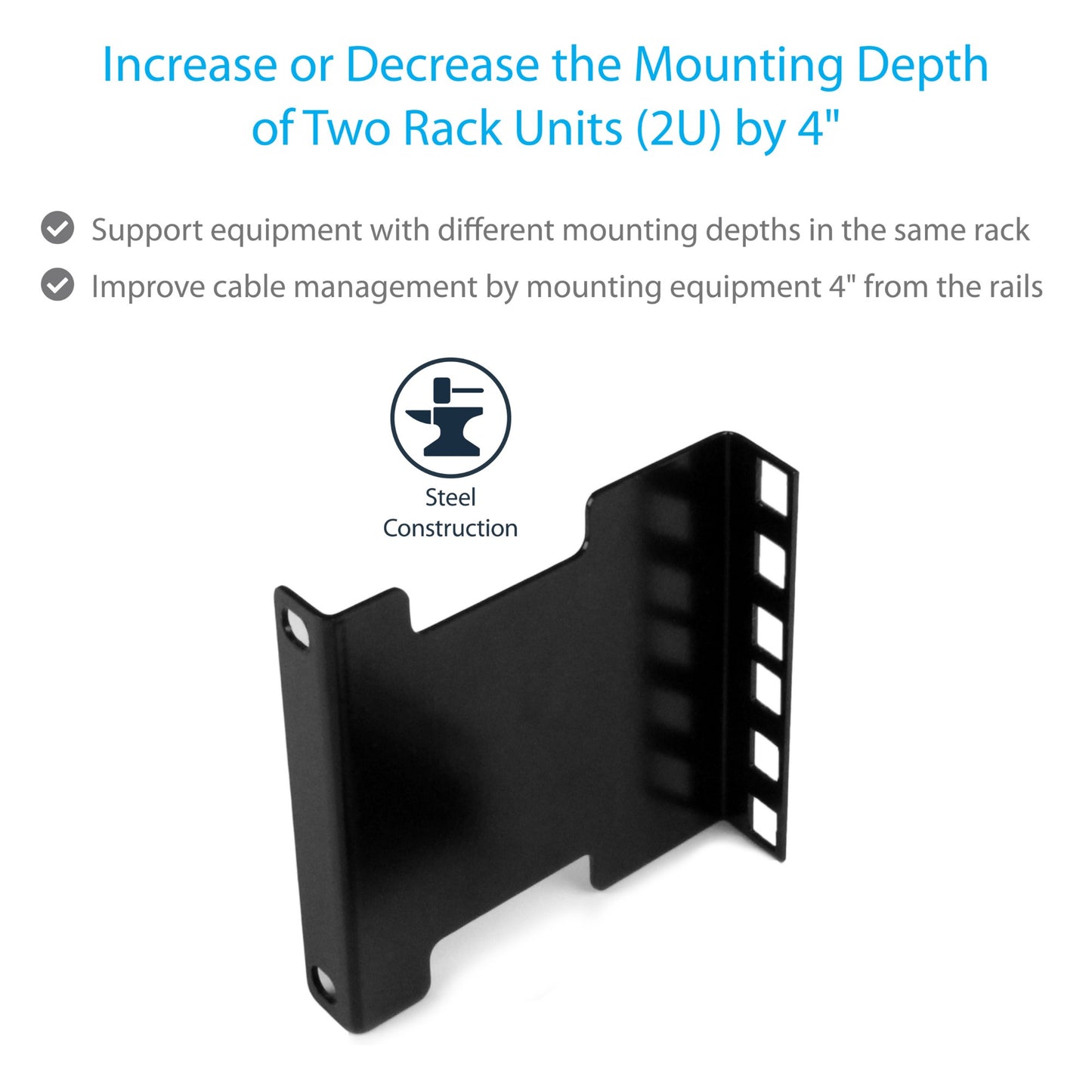 StarTech.com Server Rack Depth Extender - 2U - 4in / 10 cm - TAA Compliant