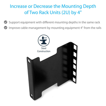 StarTech.com Server Rack Depth Extender - 2U - 4in / 10 cm - TAA Compliant