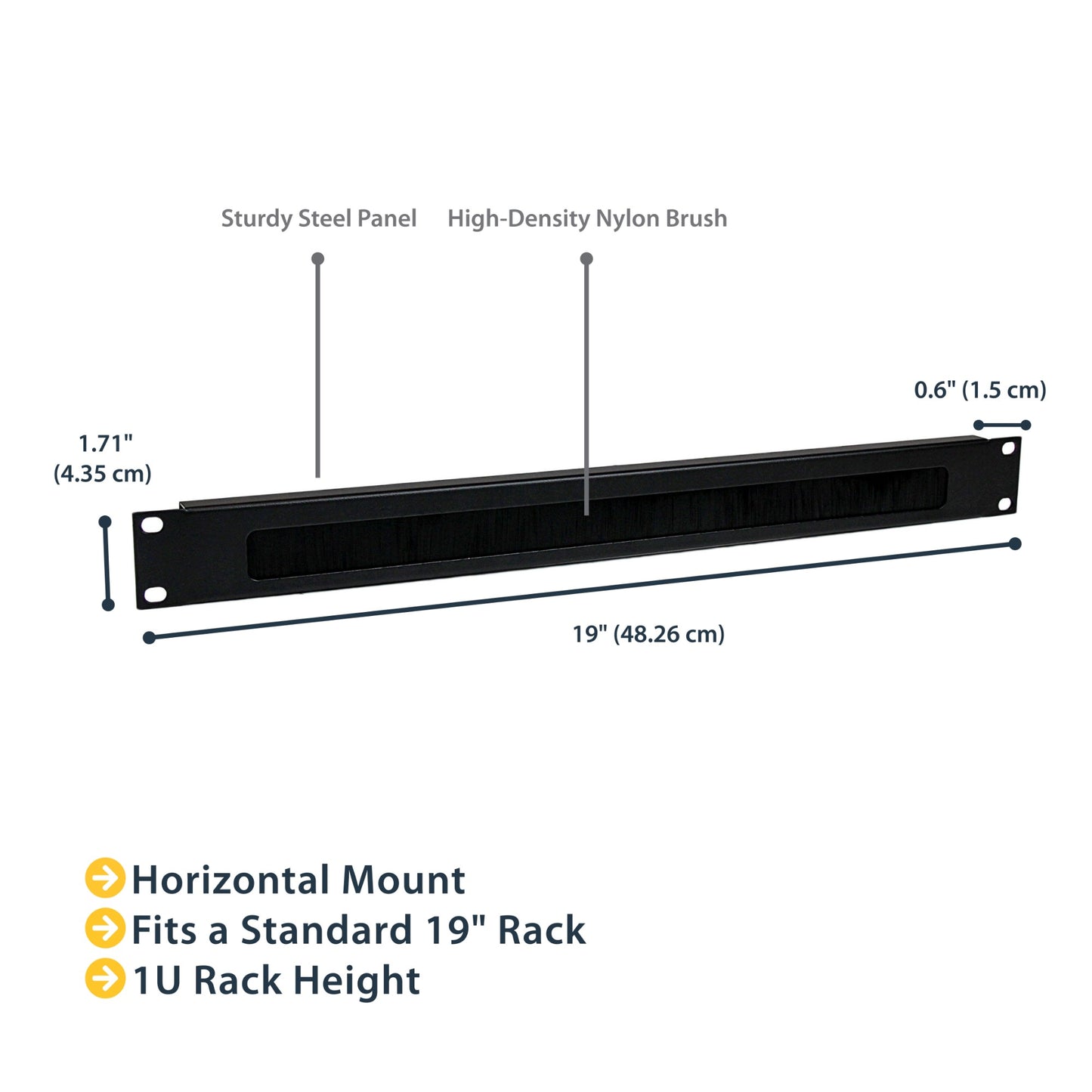 StarTech.com 1U High-density Brush Strip Cable Management Panel, Sturdy Steel Rack