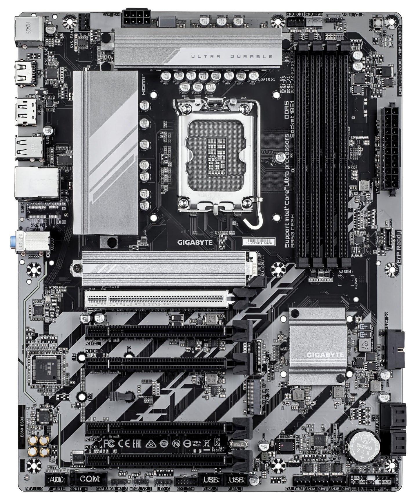 Gigabyte B860 DS3H Motherboard - Supports Intel Core Ultra CPUs, 8+1+2+2 phases VRM