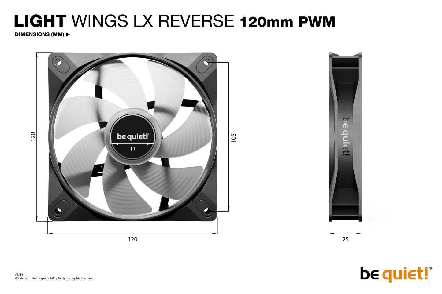 be quiet! Light Wings LX 120 mm PWM Reverse Black Computer case Fan 12 cm 1 pc(s) Cooling