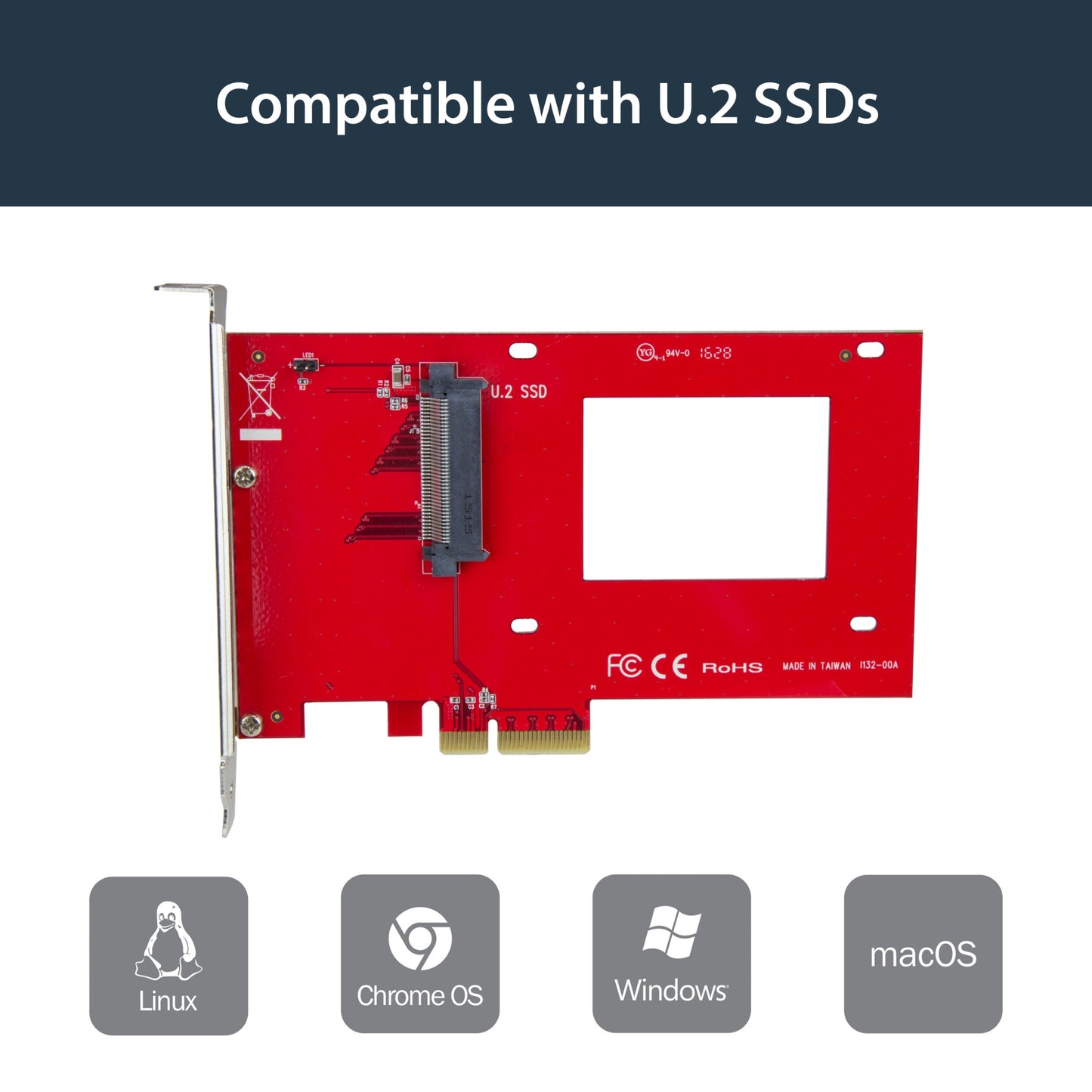 StarTech.com U.2 to PCIe Adapter for 2.5" U.2 NVMe SSD - SFF-8639 - x4 PCI Express Hub