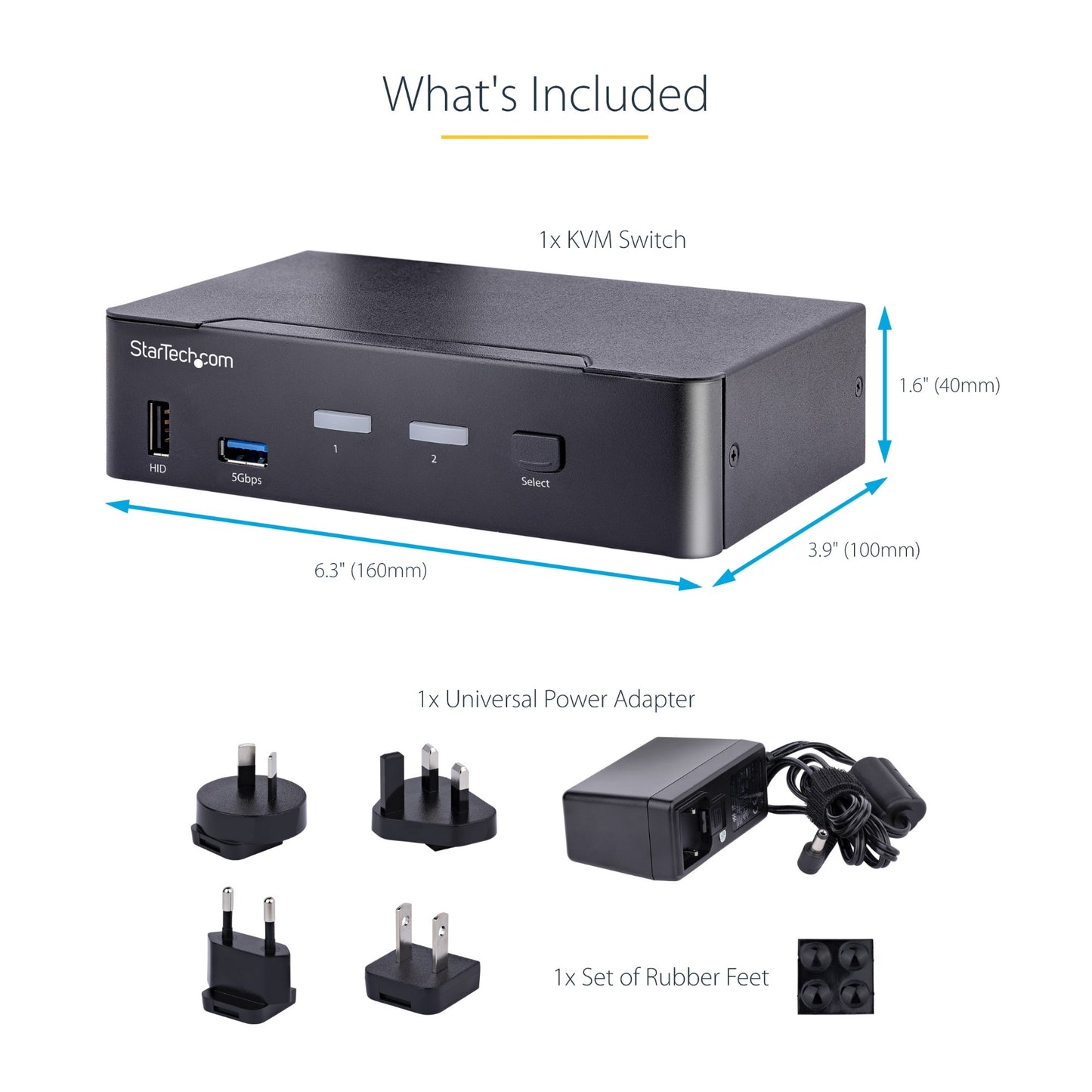 StarTech.com 2-Port USB-C KVM Switch, Single 4K 60Hz DisplayPort Monitor, 3.5mm