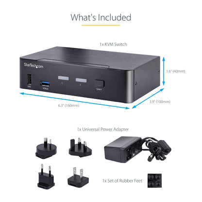 StarTech.com 2-Port USB-C KVM Switch, Single 4K 60Hz DisplayPort Monitor, 3.5mm