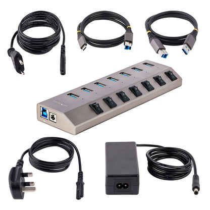 StarTech.com 7 Port Self-Powered USB C Hub with Individual On/Off Switches, USB 3.0