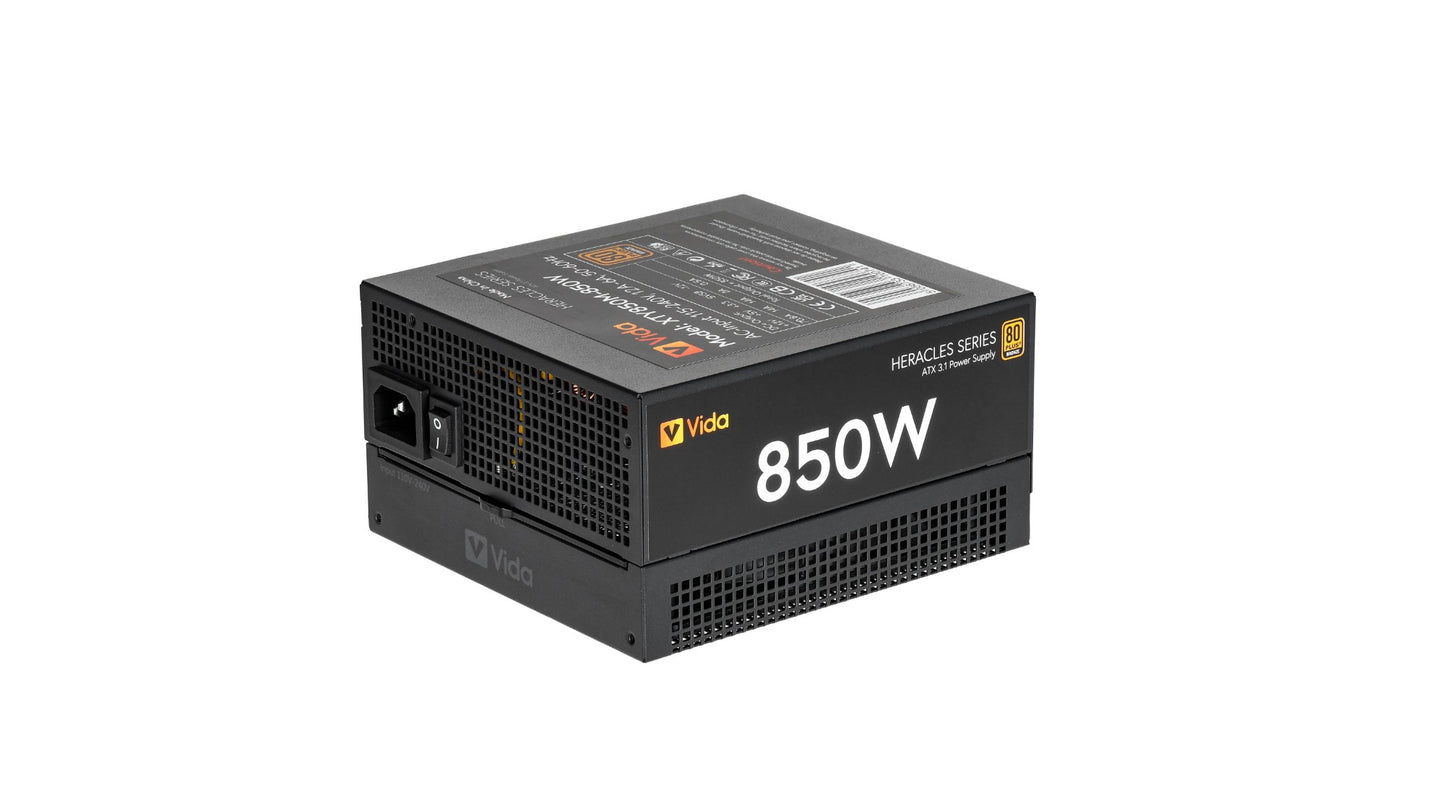 VIDA 850W Heracles Black ATX 3.1 Gaming PSU, 80+ Bronze, 14cm Ultra-Quiet FDM Fan Power Supply
