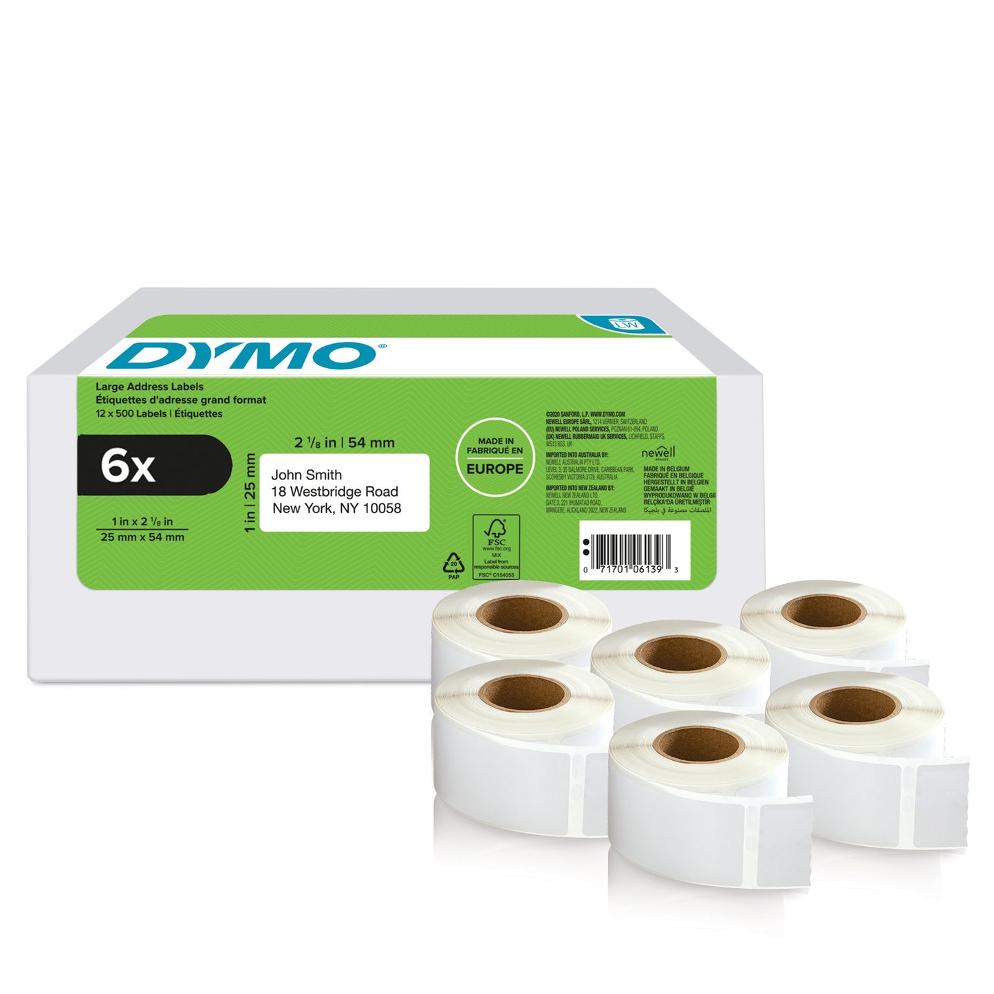 DYMO 2177564 DirectLabel-etikettes 54mm x 25mm 6 x 500 pcs for Dymo 400 Duo/60mm Labels