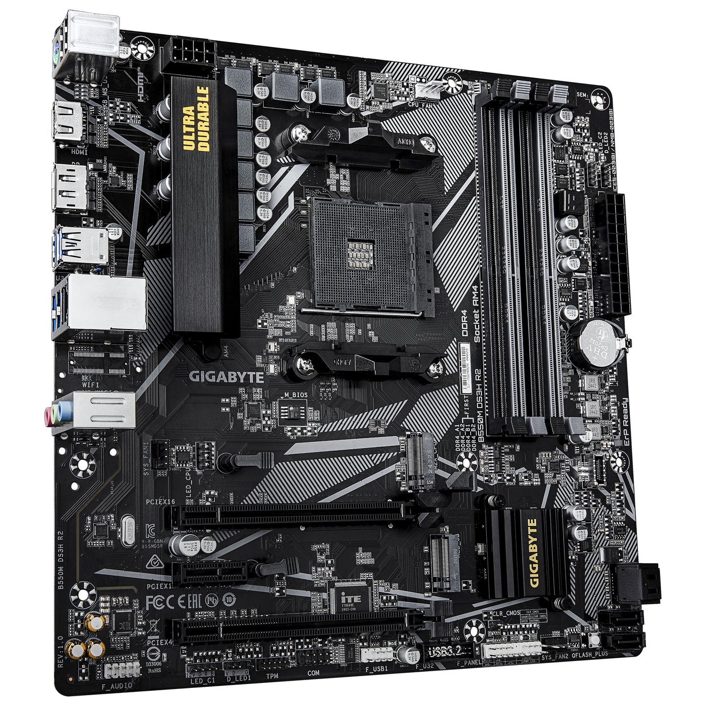 Gigabyte B550M DS3H R2 Motherboard - AMD Ryzen 5000 CPUs, 5+3 Phases VRM, up to
