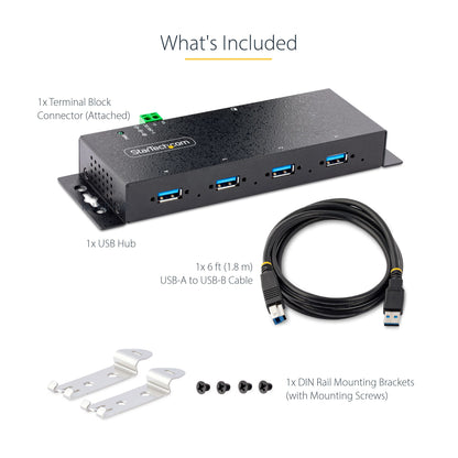 StarTech.com 4-Port Industrial USB 3.0 5Gbps Hub, Rugged USB Hub with ESD