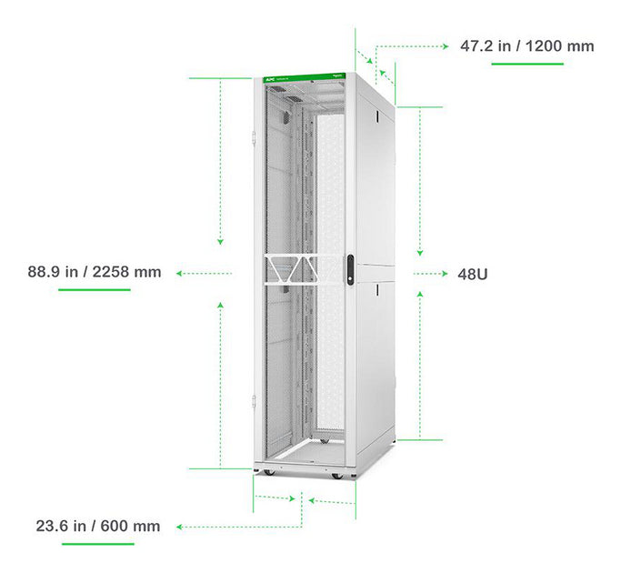APC NetShelter SX Server Rack Gen 2, 48U, 2258H x 600W x 1200D mm, with Sides, White