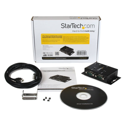 StarTech.com 2 Port Industrial Wall Mountable USB to Serial Adapter Hub with DIN