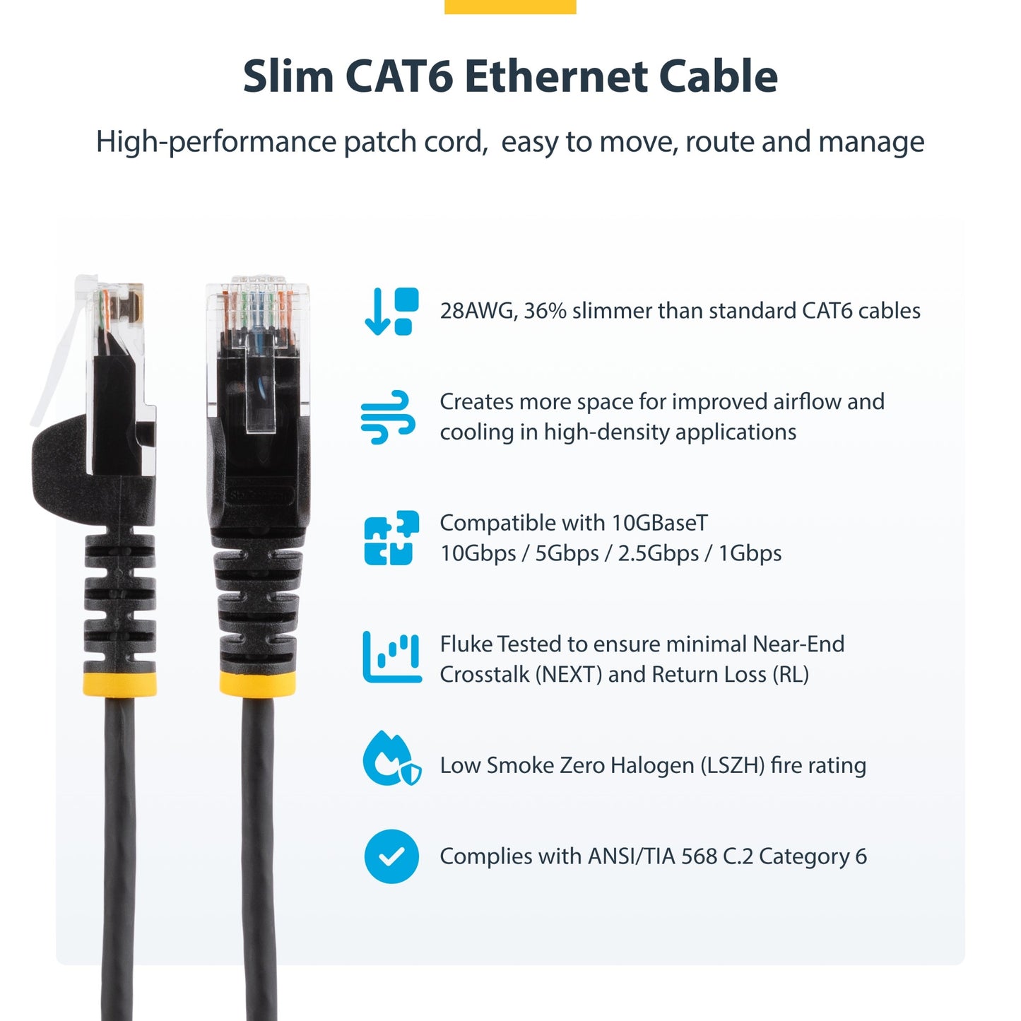 StarTech.com 15m Red Slim CAT6 Ethernet Cable, Snagless, 100W PoE, UTP, LSZH, 28AWG