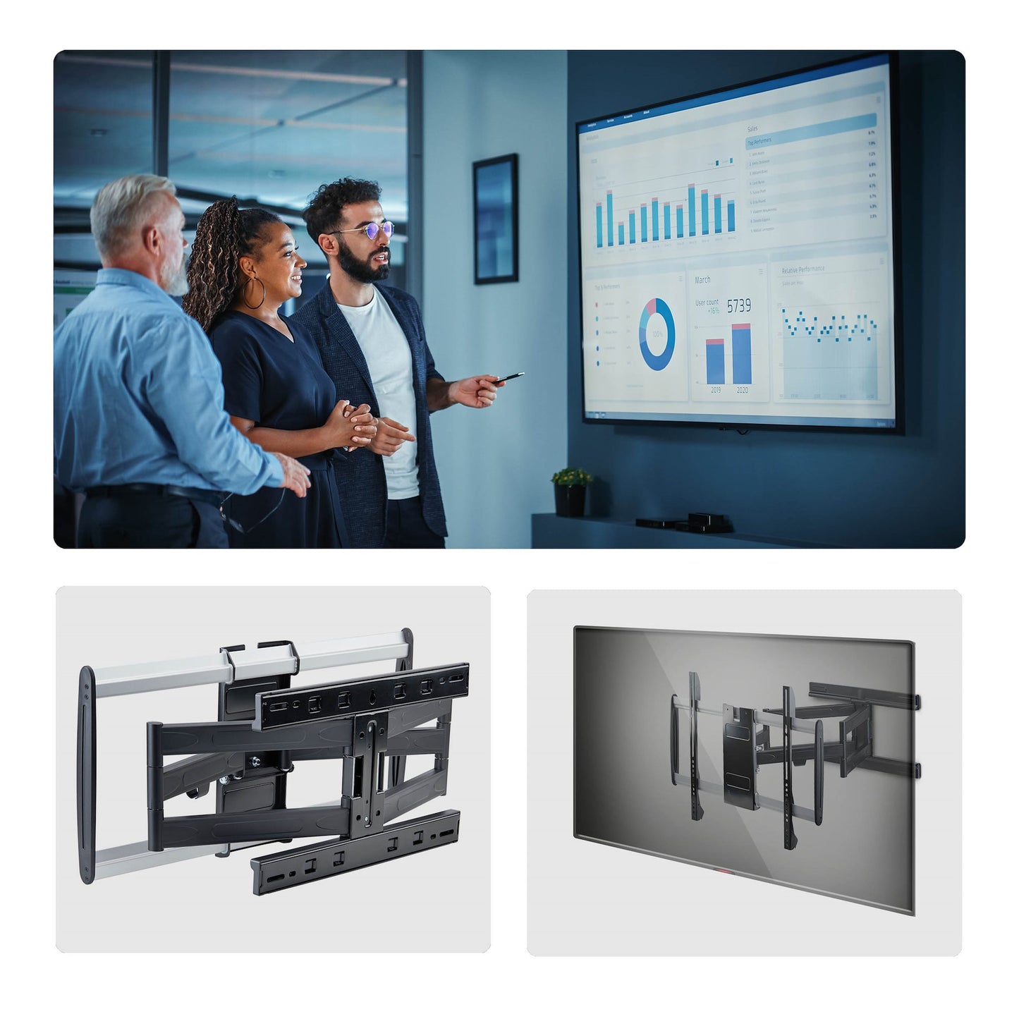 StarTech.com Ultra-Slim Articulating TV Wall Mount for up to 65-inch and 99lb/45kg