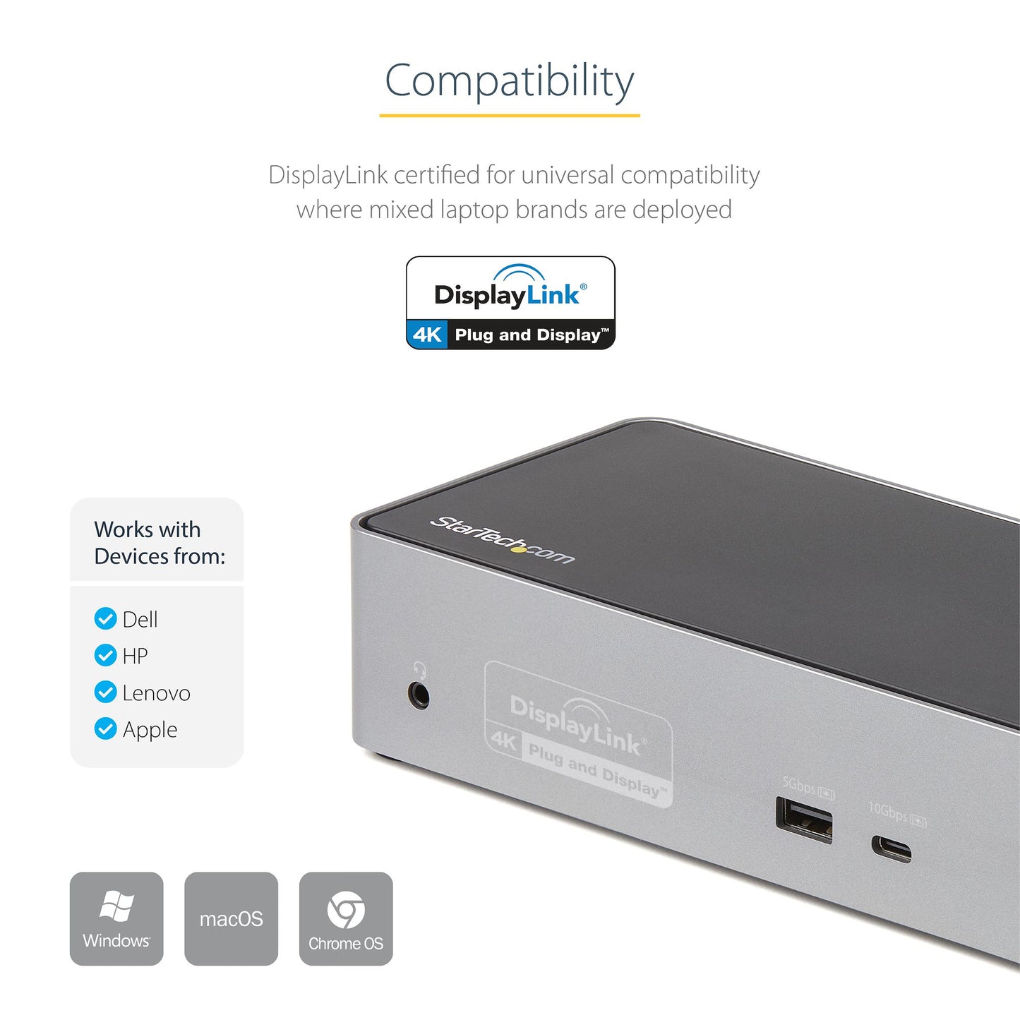 StarTech.com 60Hz Monitor & USB-C Docking Station 100W