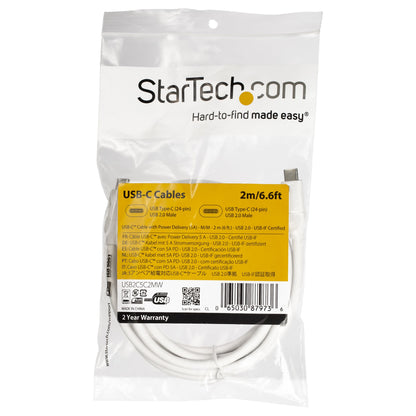 StarTech.com 6.6ft (2m) USB-C Fast Charging Cable, Charge & Sync, 100W (5A) PD, USB (White)