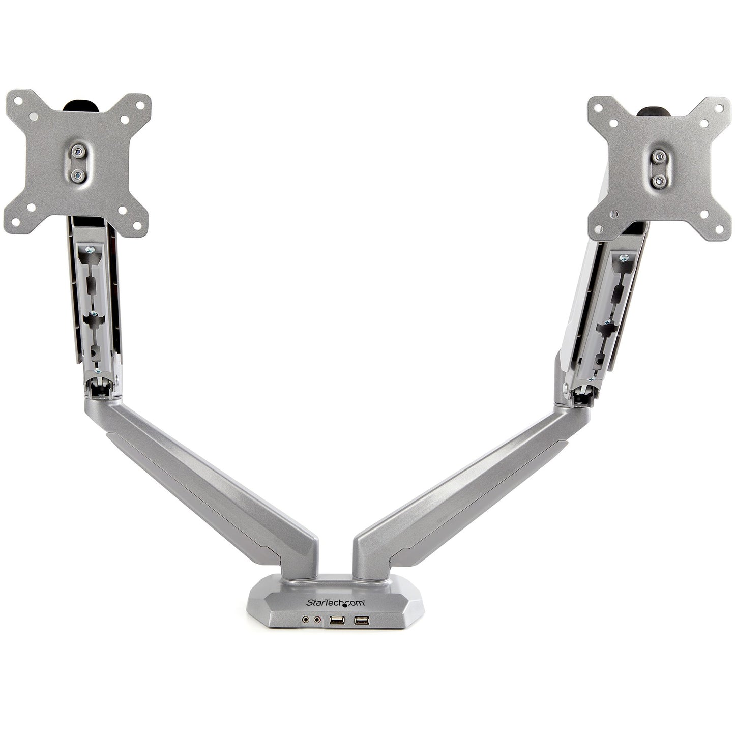 StarTech.com Desk Mount Dual Monitor Arm with USB & Audio, Desk Clamp VESA Mount for (Silver)